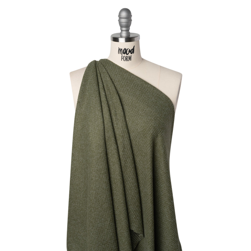 Brushed Stretch Rayon and Polyester Waffle Sweater Knit - Heathered Moss Green - Deadstock - Joann Fabrics