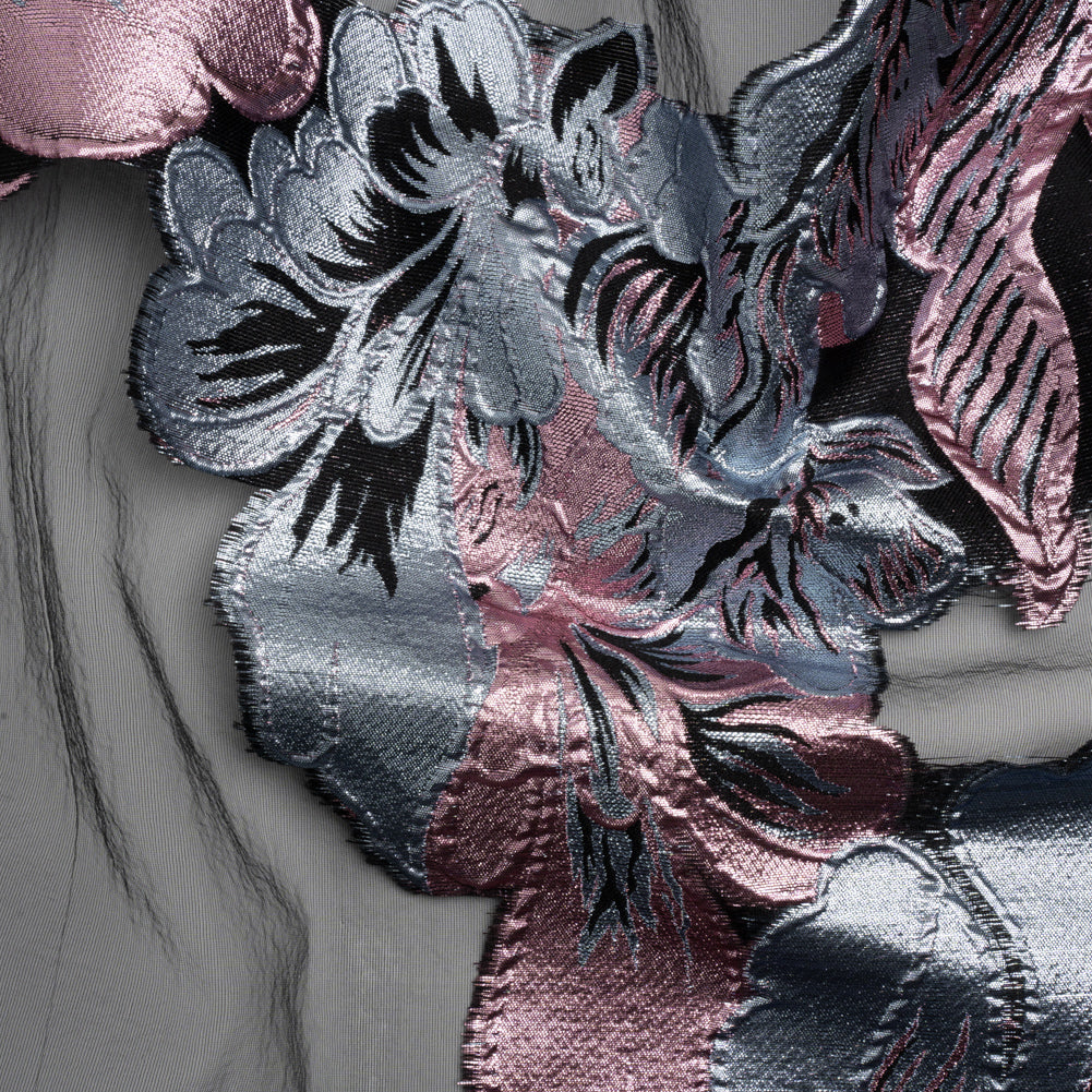 Metallic Pink, Blue Gray and Black Fantastic Flowers Luxury Burnout Brocade - Joann Fabrics