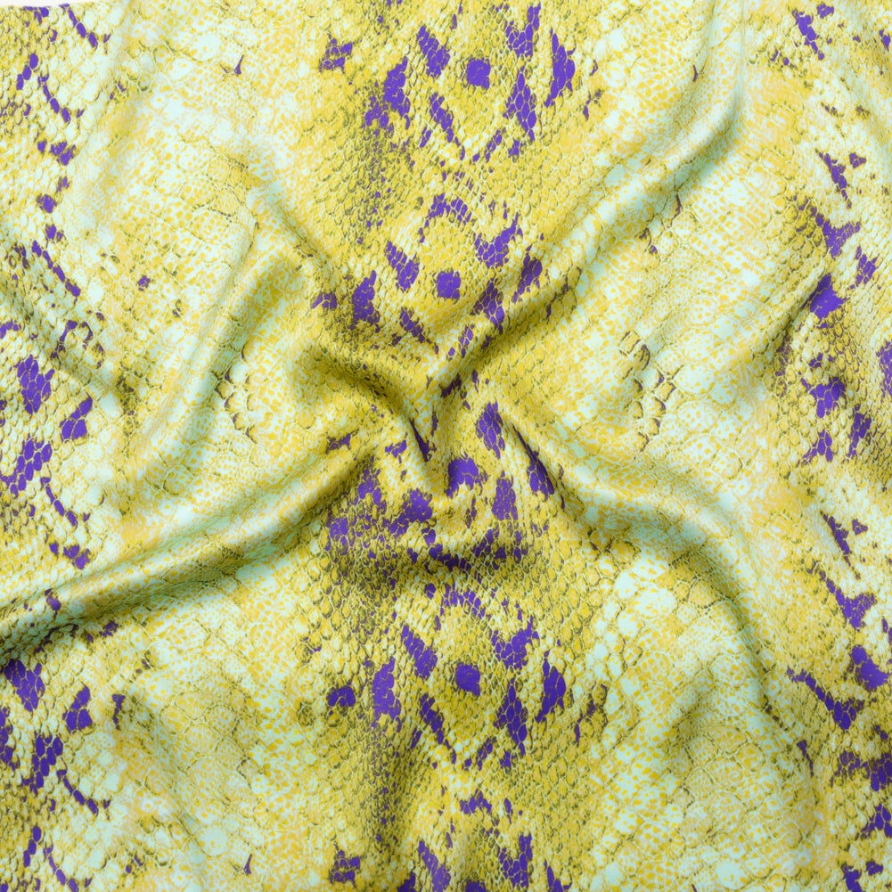 Mood Exclusive Italian Lime and Purple Python Printed Silk Charmeuse - Joann Fabrics