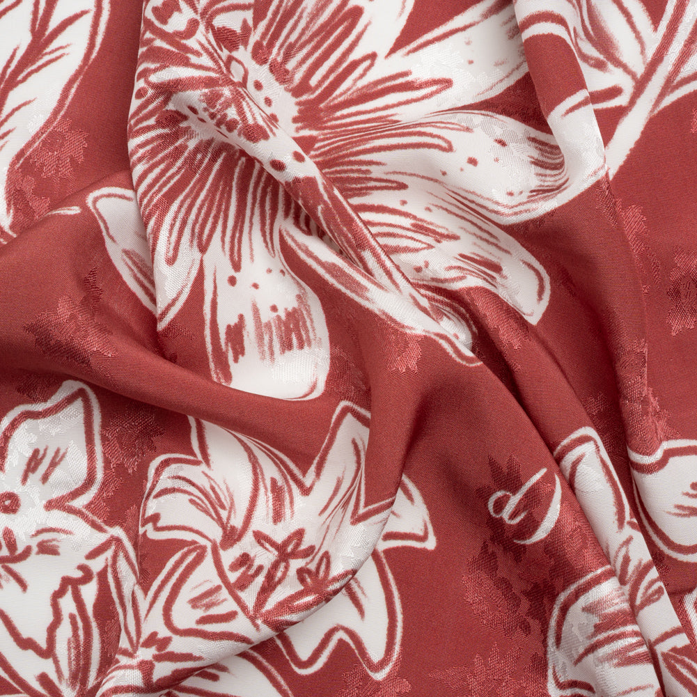 Floral Viscose Jacquard Print - Red and White Floral - Mood Exclusive Botany and Biology - Joann Fabrics