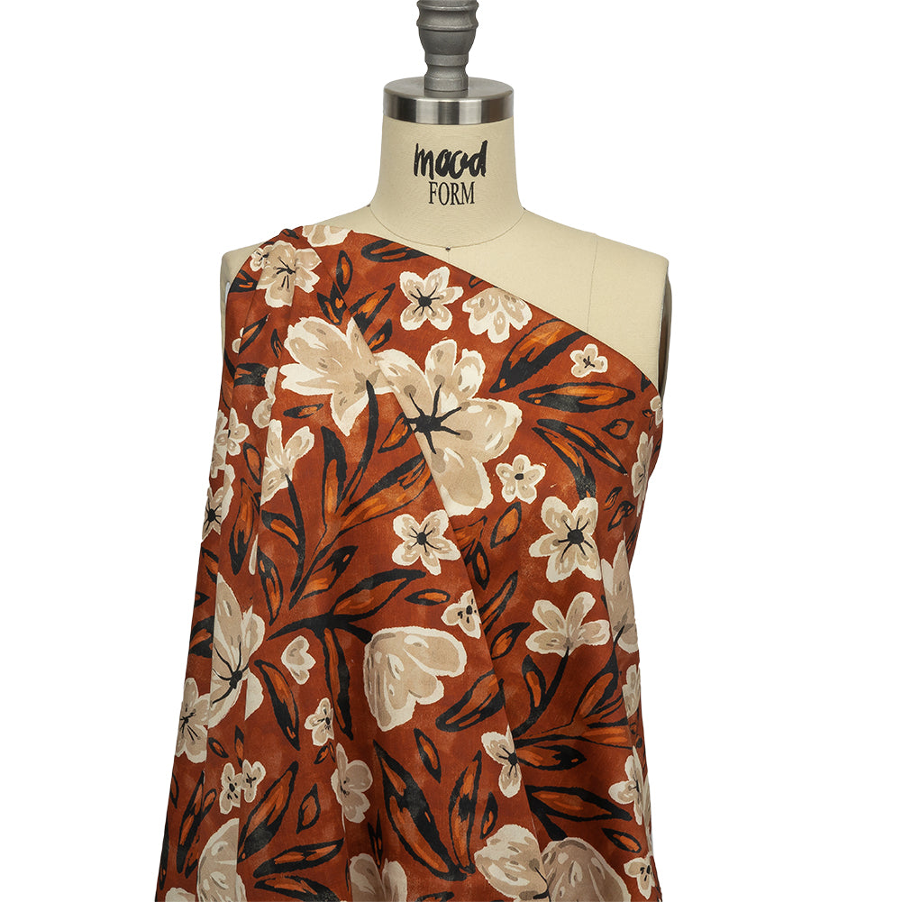 Stretch Cotton Sateen - Burnt Orange Painterly Floral - Orange Wildflower Walk Print - Mood Exclusive Rockland Collection - Joann Fabrics