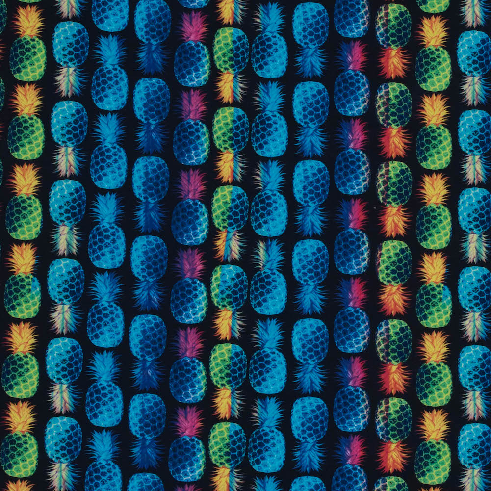 Compression Swimwear Tricot, UV Protective with Aloe Vera Microcapsules - Navy Pineapples - Caye Collection - Joann Fabrics