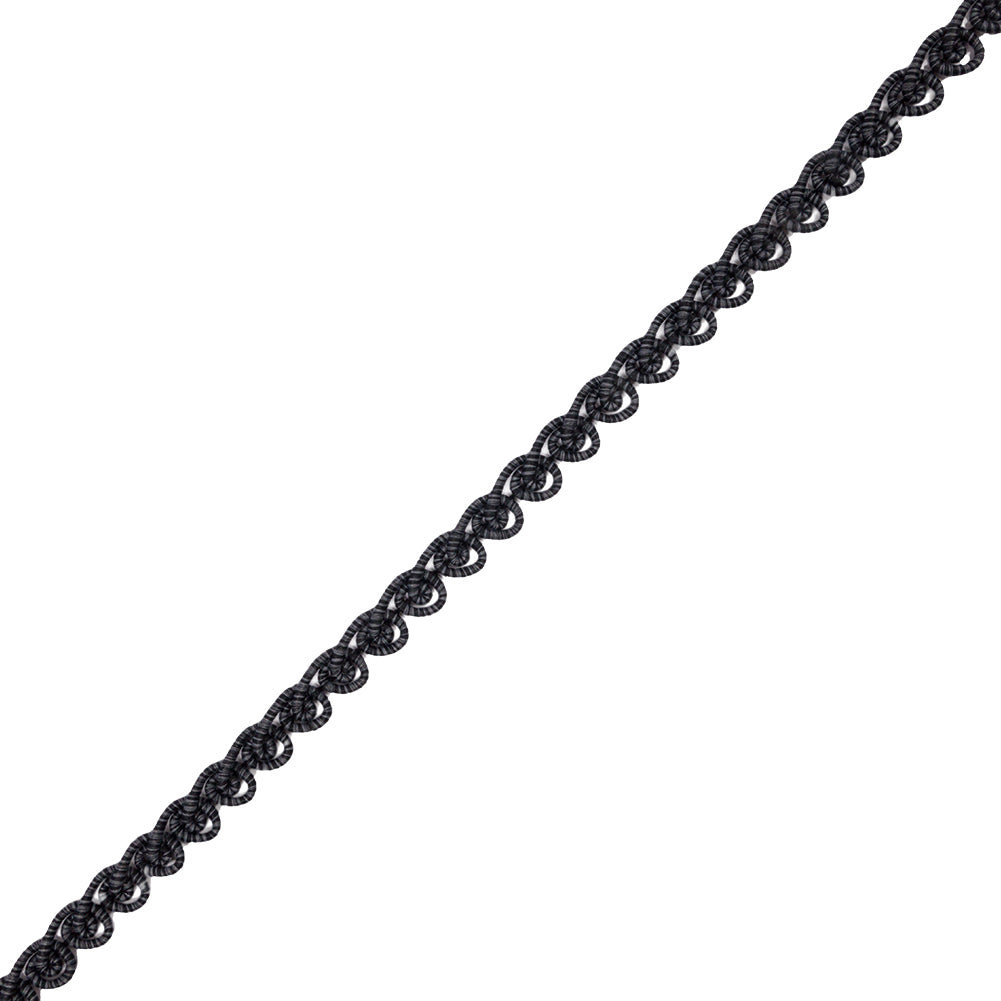 Famous NYC Designer Black and Gray Striped Swirls Gimp Braided Trim - 0.375