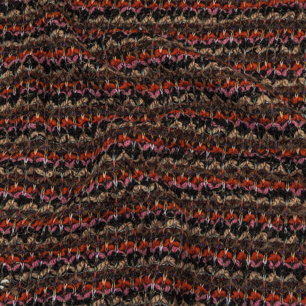 Italian Pink, Black and Orange Striped Boucle Chunky Blended Wool Sweater Knit - Joann Fabrics