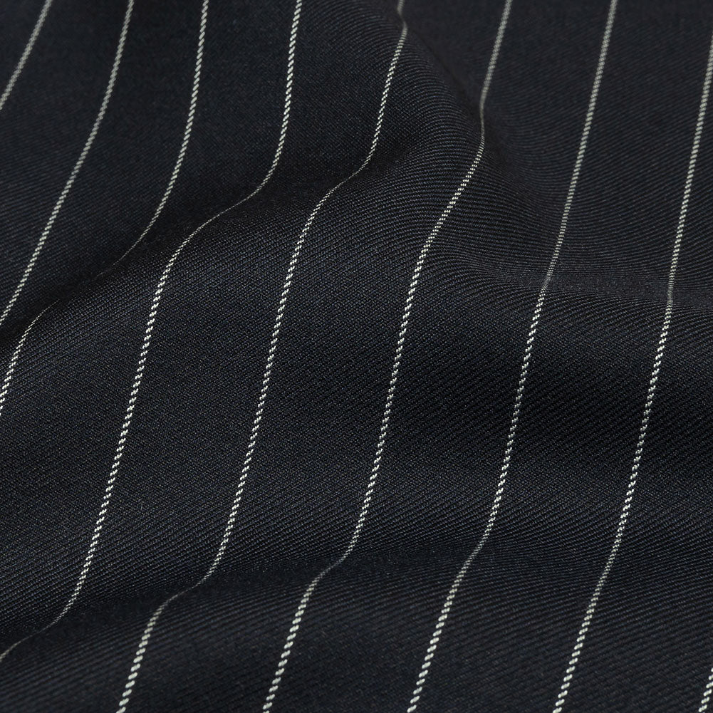 Balenciaga British Midnight Navy and Light Gray Pinstriped Super 180 Virgin Wool and Cashmere Twill Suiting - Joann Fabrics