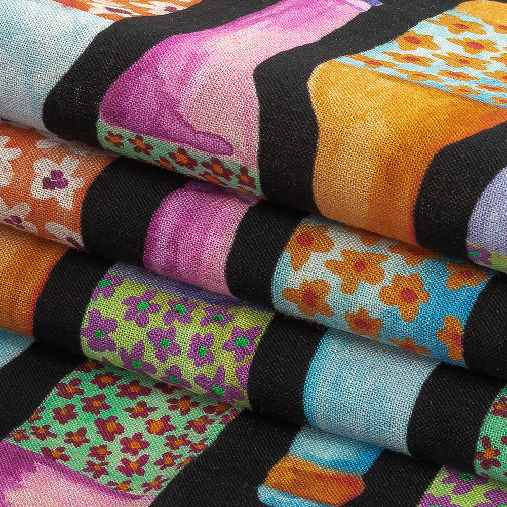Cotton Voile - Rainbow Bottles on Black - Pop Bottle Parade Print - Mood Exclusive Sugar Collection - Joann Fabrics