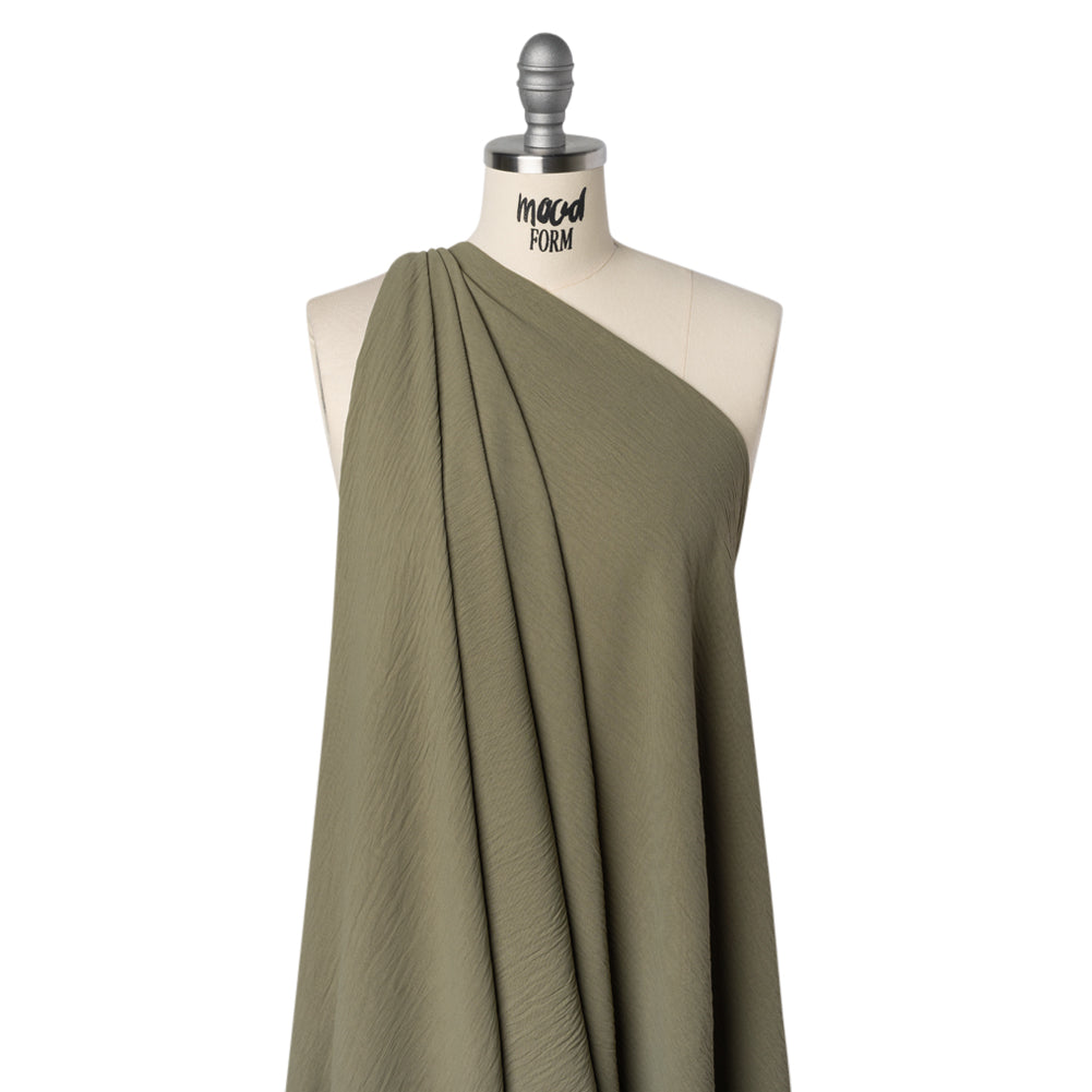 Crinkled Stretch Polyester Woven - Dusty Olive Green - Designer Deadstock - Joann Fabrics
