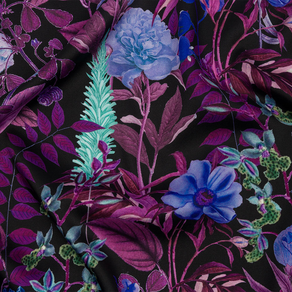 Polyester Twill Print - Black, Purple and Blue Floral - Mood Exclusive Midnight Gardens - Joann Fabrics