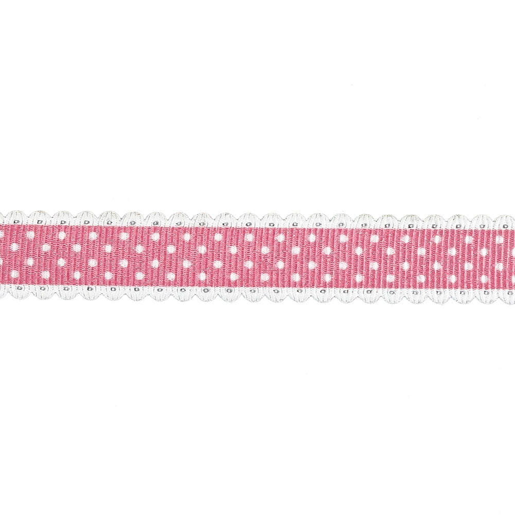 Pink and White Alyssum Scalloped Edge Polka Dot Grosgrain Ribbon - 0.625