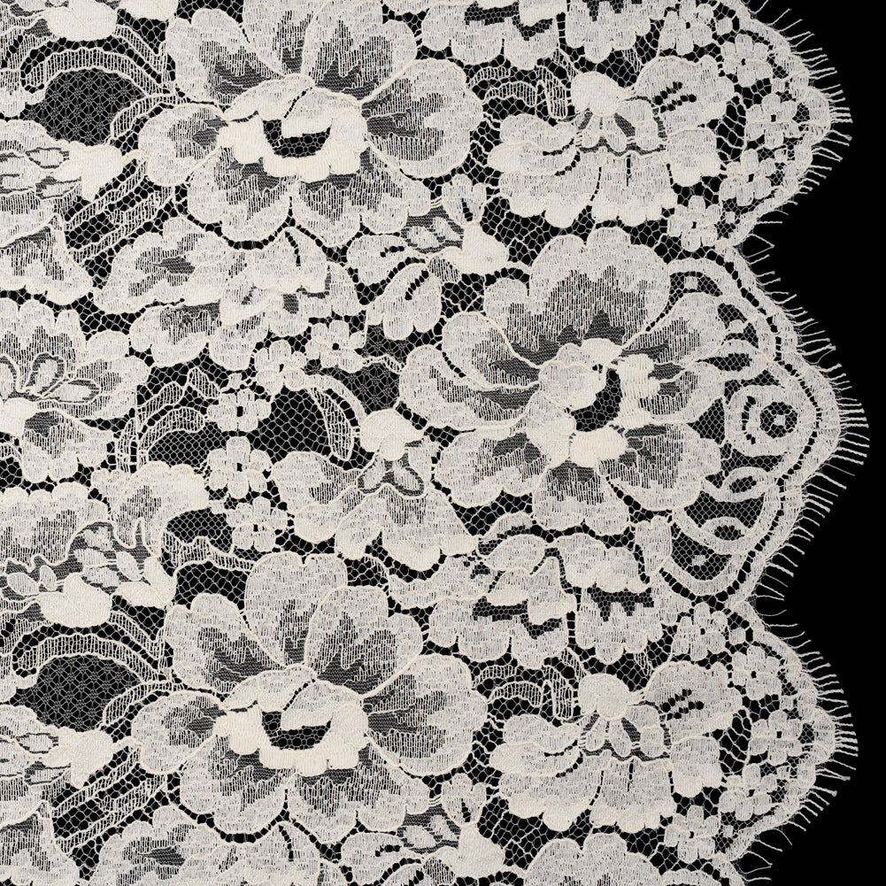 French Mercerized Cotton Leavers Lace with Finished Scalloped Edges by Solstiss - Greige Bold Florals - Joann Fabrics