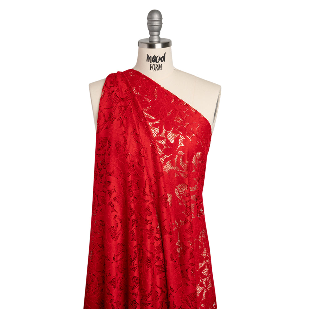 Recycled Stretch Raschel Lace with Finished Edges - Cherry Red Dancing Lilies - Joann Fabrics