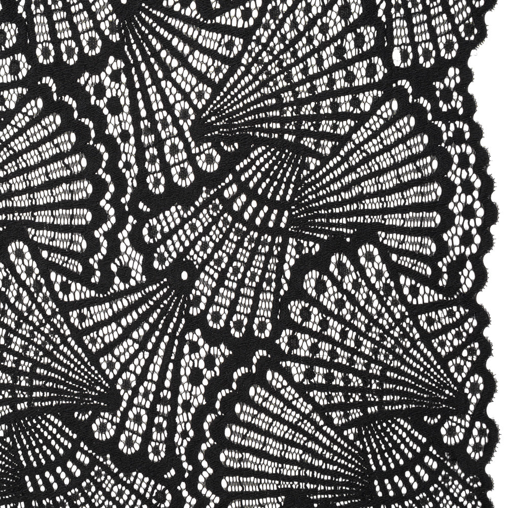Stretch Raschel Lace with Finished Edges - Black Shell Fans - Joann Fabrics