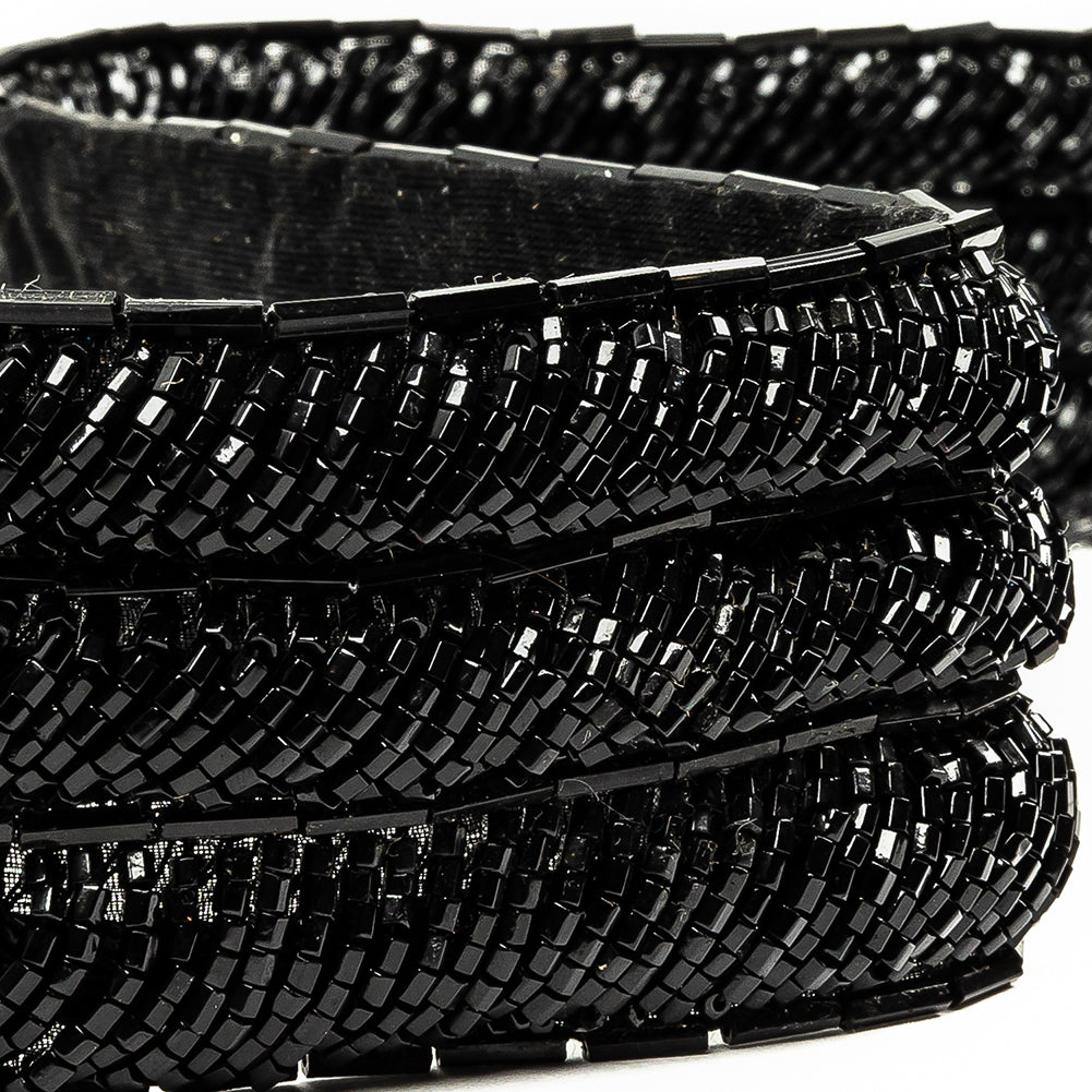 Vintage Fancy Black Bugle Beaded Trim - 1.625