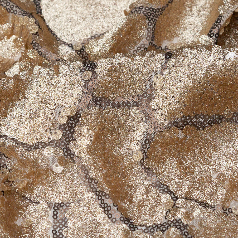 Mesh with Sequins - Metallic Gold Cracking Spots on Pale Beige - Joann Fabrics