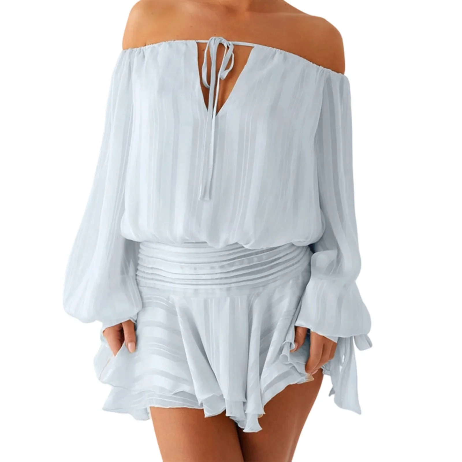 Ruffles Tie Up Off-Shoulder Long Sleeve Mini Dress