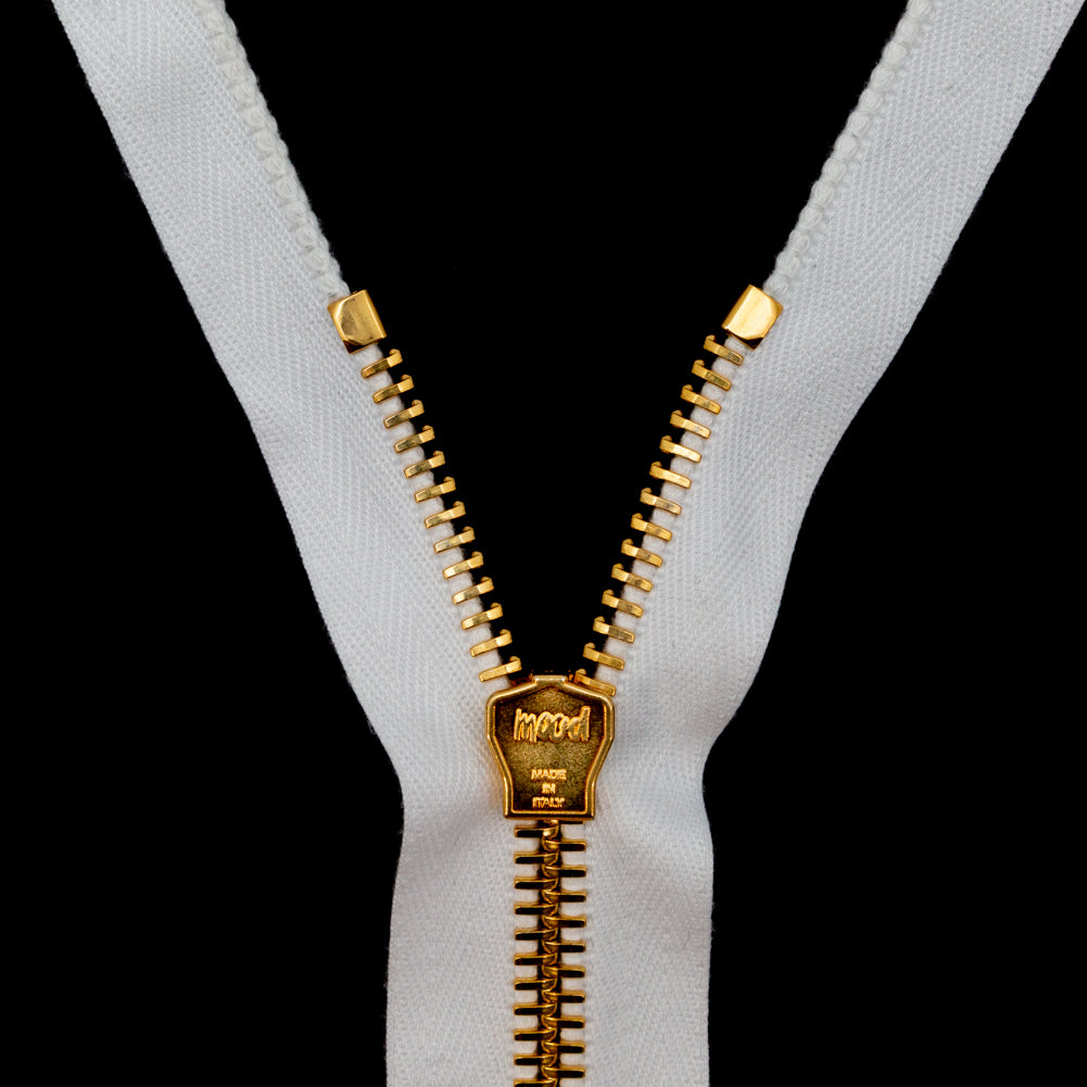 Mood Exclusive Italian Off-White and Gold T8 Open End Metal Zipper - 27.5