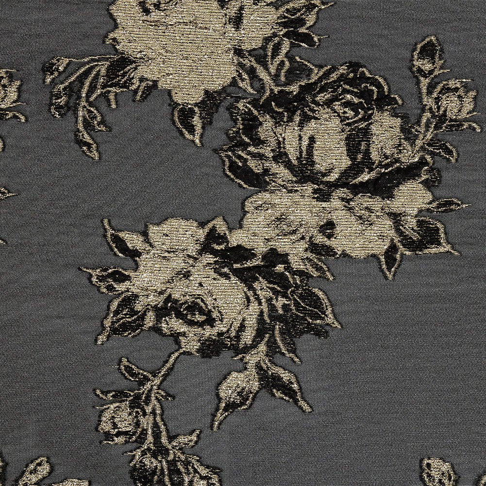 Metallic Gold and Black Floral Outlines Luxury Burnout Brocade - Joann Fabrics