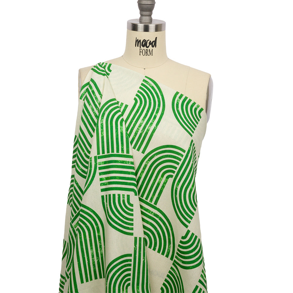 Linen and Rayon Woven - Green Geometric Arches - Submarine Dream Print - Mood Exclusive Palm Beach Collection - Joann Fabrics
