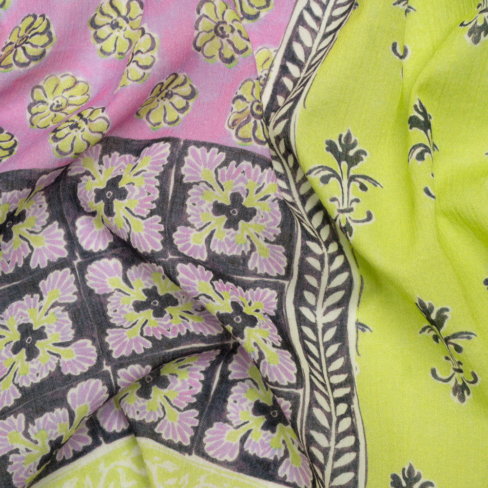Crinkled Cotton Gauzy Woven Panel - Baby Pink and Lime Green Floral Patchwork - Mood Exclusive Oued Fes - Joann Fabrics