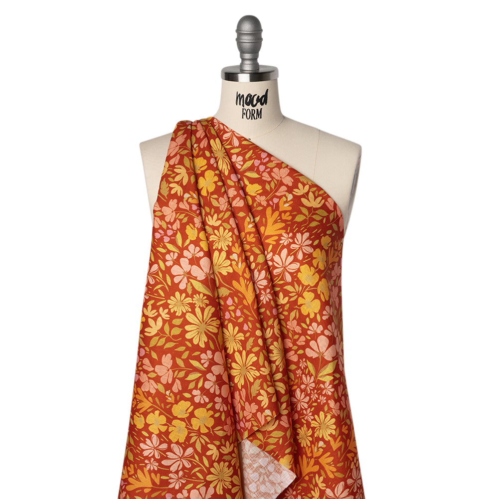 Medium Weight Linen Woven Print - Terracotta, Lemon and Sage Floral - Joann Fabrics