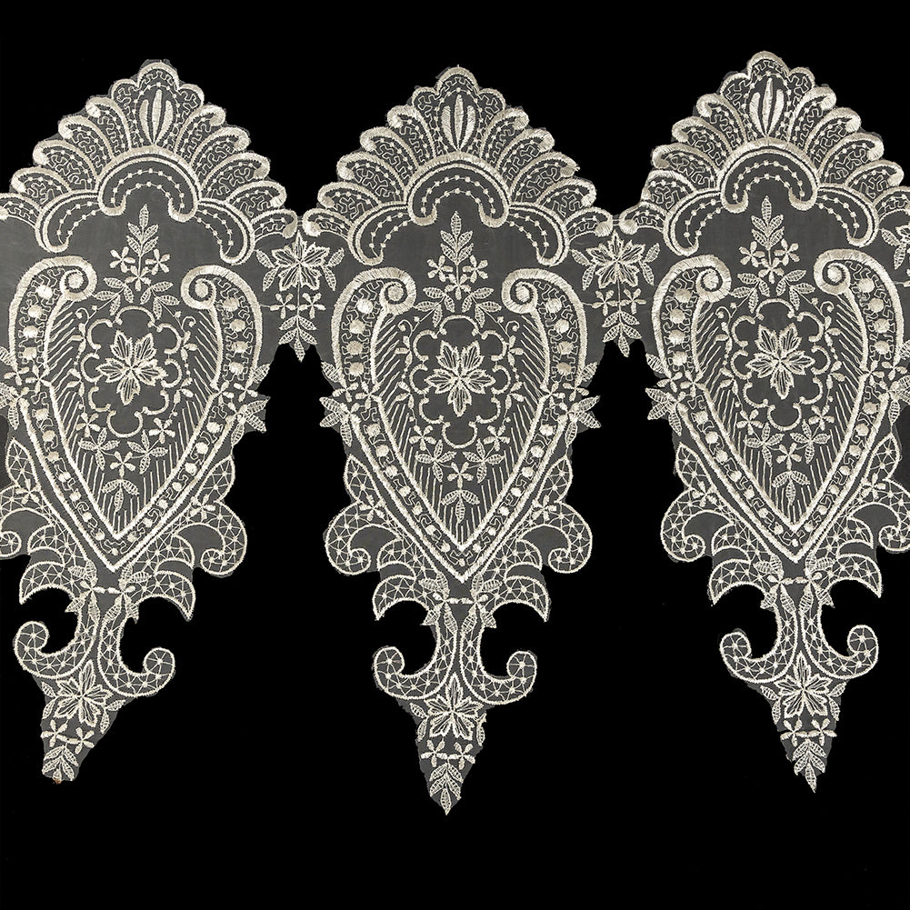 White Paisley and Floral Oversized Embroidered Organza Lace Trim - 14