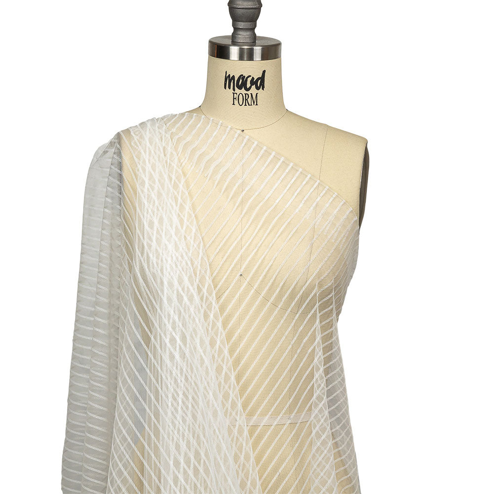 Embroidery Striped Tulle - White - Elsinore Collection - Joann Fabrics