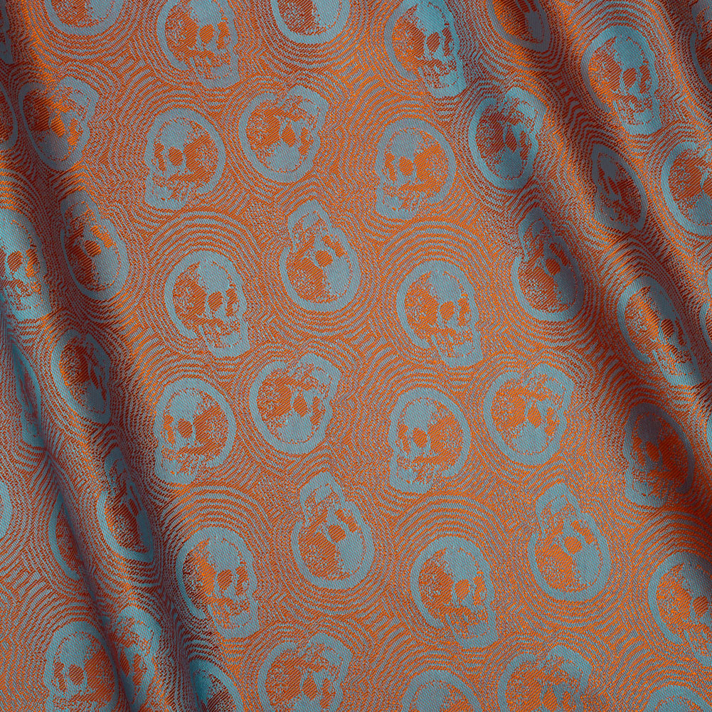 Skulls Jacquard Lining - Aqua and Orange Bi-Color - Thalia Collection - Joann Fabrics
