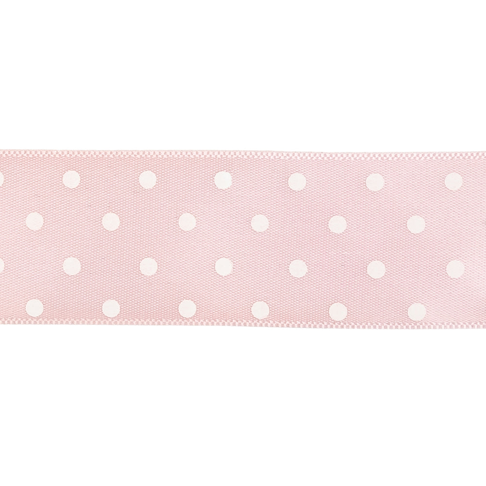 Baby Pink and White Polka Dot Satin Ribbon - 1