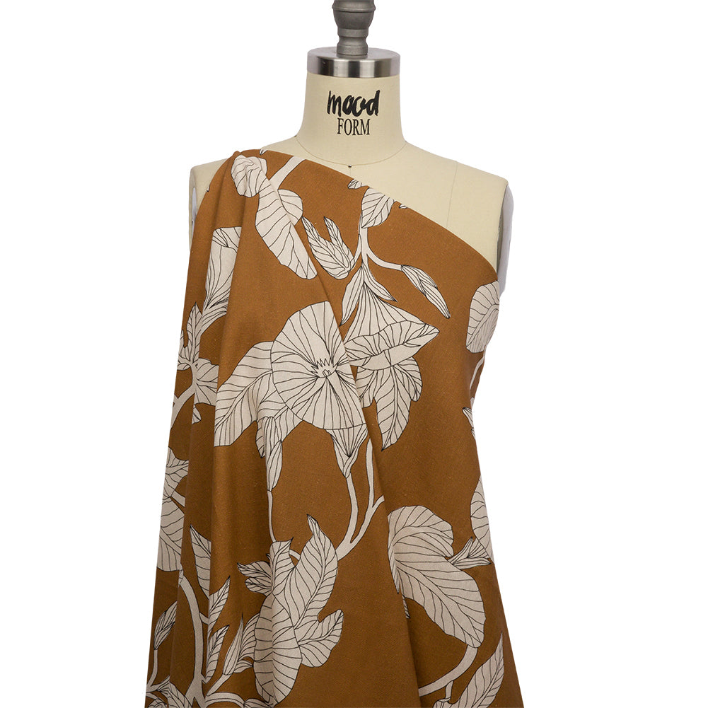Linen and Rayon Woven - Brown Floral - Floridian Nights Print - Mood Exclusive Palm Beach Collection - Joann Fabrics