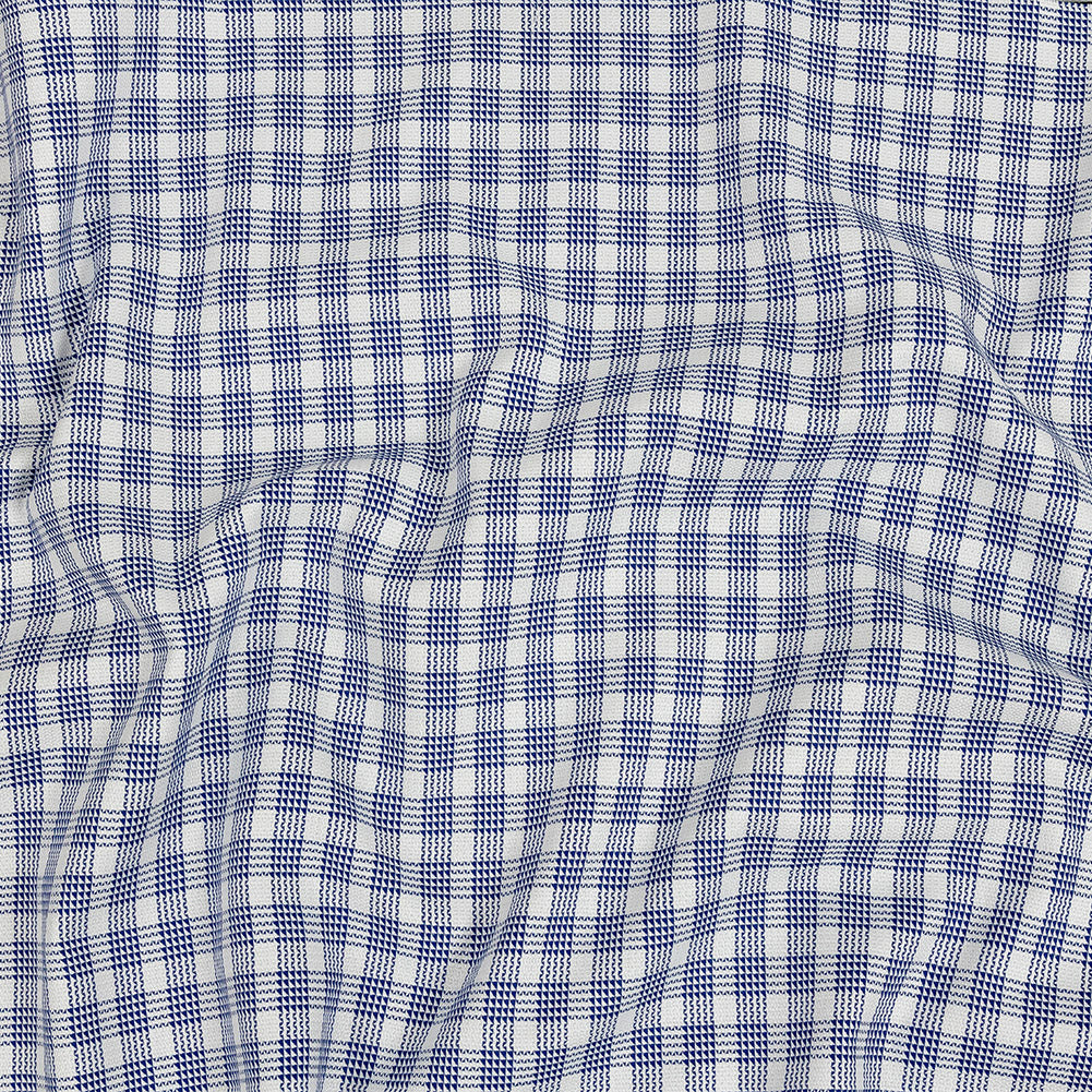 Premium Deep Ultramarine and White Patterned Checks Dobby Cotton Shirting - Joann Fabrics