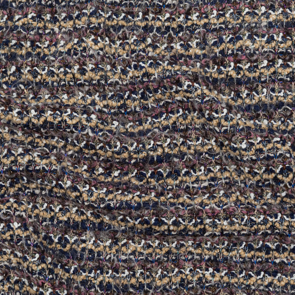 Dusty Rose, Beige and Eclipse Striped Blended Wool Knit with Multicolor Metallic Accents - Joann Fabrics