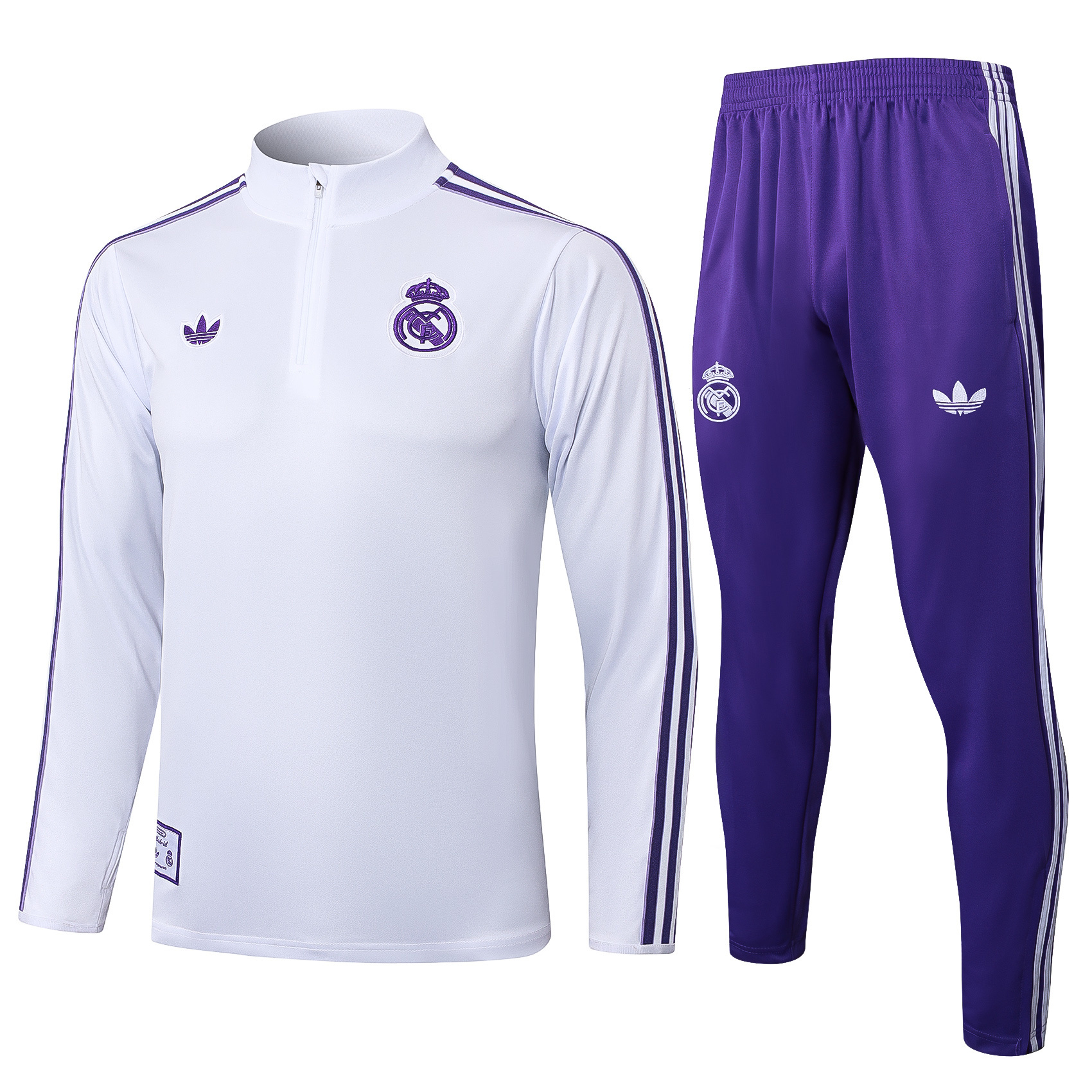 2025-2026 Real Madrid Retro White Half-Pull Training Suit Football Shirt 1:1 Thai Quality Set 02