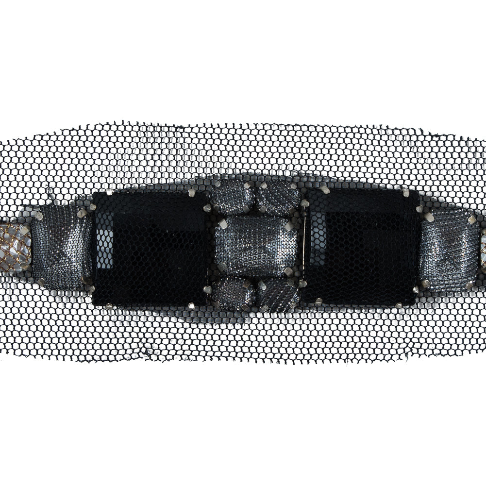Black & Silver Mesh Covered Big Jewel Applique - 1