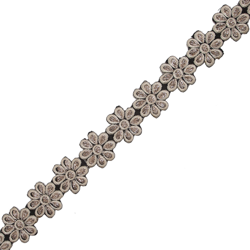 Pale Beige Metallic Floral Iron-on Trim - 1.25