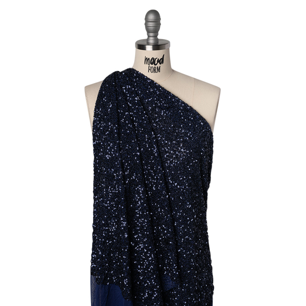 Recycled Polyester All-Over Circular Baby Sequins on Stretch Mesh - Navy - Divine Collection - Joann Fabrics