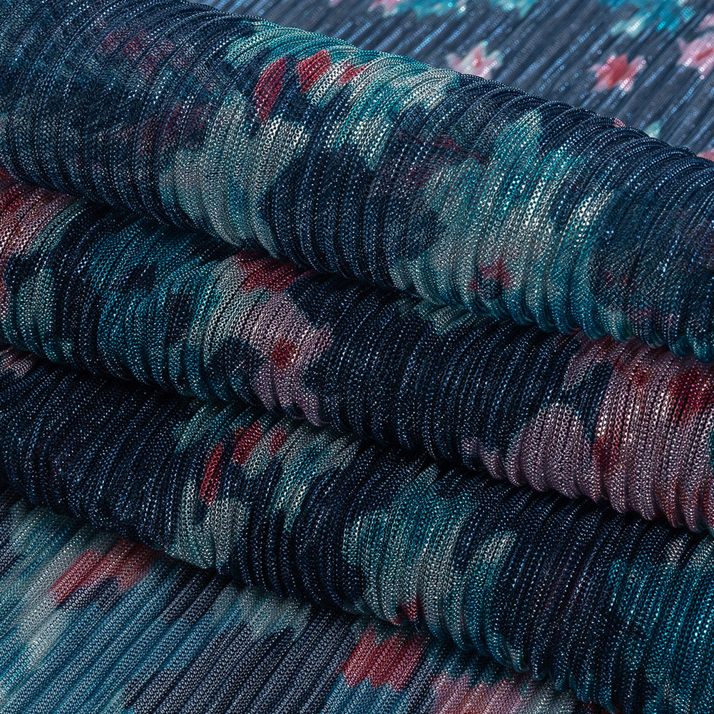 Metallic Blue and Coral Floral Printed Plisse - Joann Fabrics