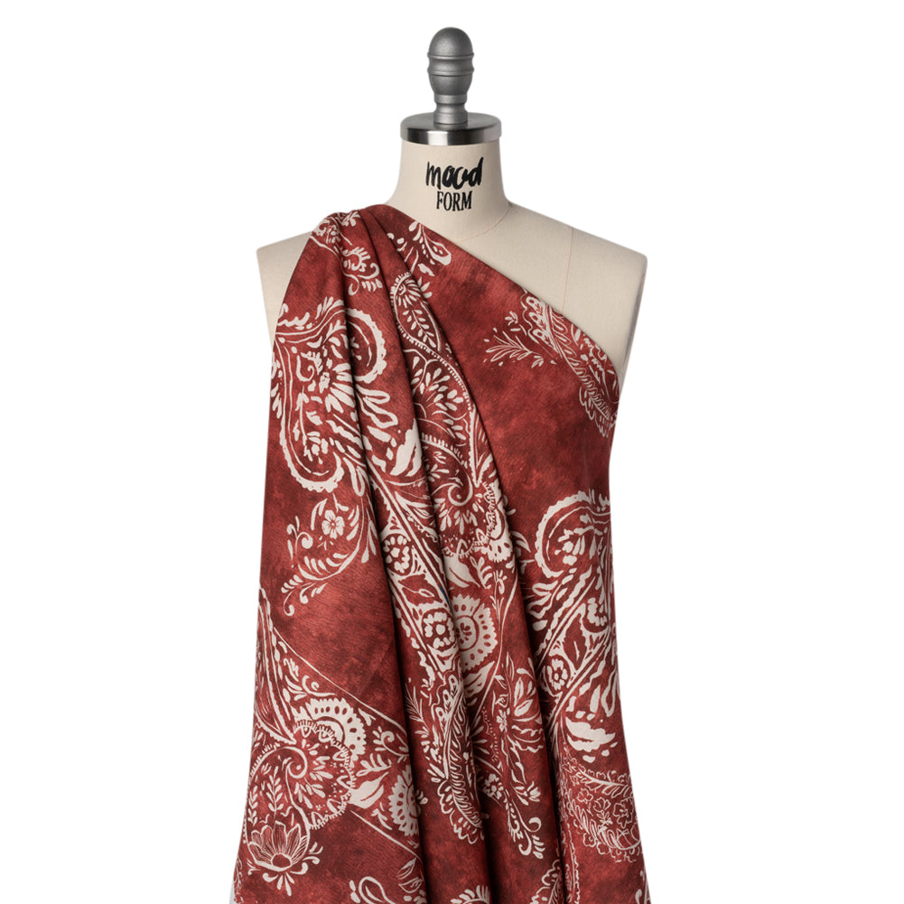 Linen and Rayon Woven - Dark Red and White Paisley and Frames - Mood Exclusive Arabesque Allure Print - Joann Fabrics