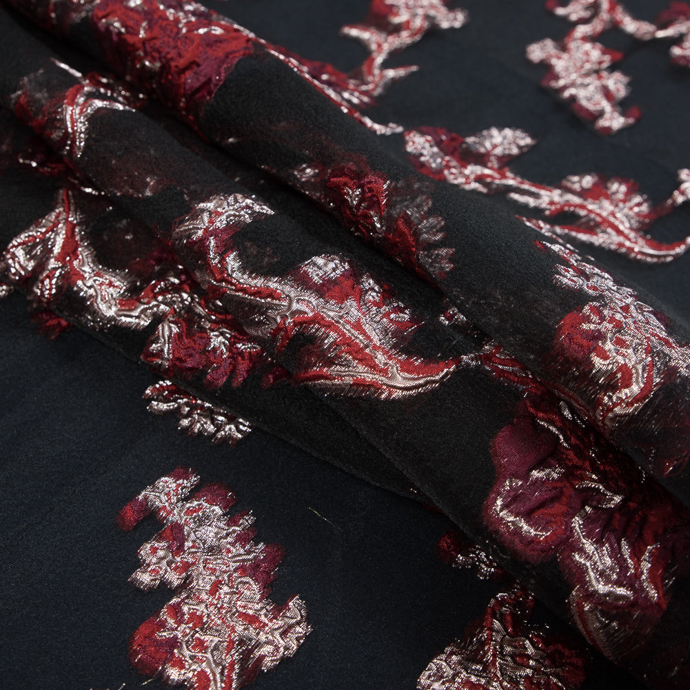 Red and Metallic Silver Luxury Abstract Burnout Brocade - Joann Fabrics