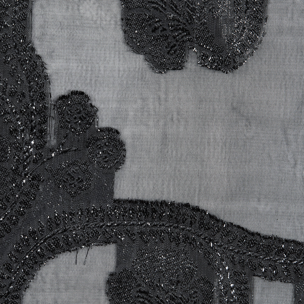 Famous NYC Designer Metallic Black Paisley Embroidered Chiffon - Joann Fabrics