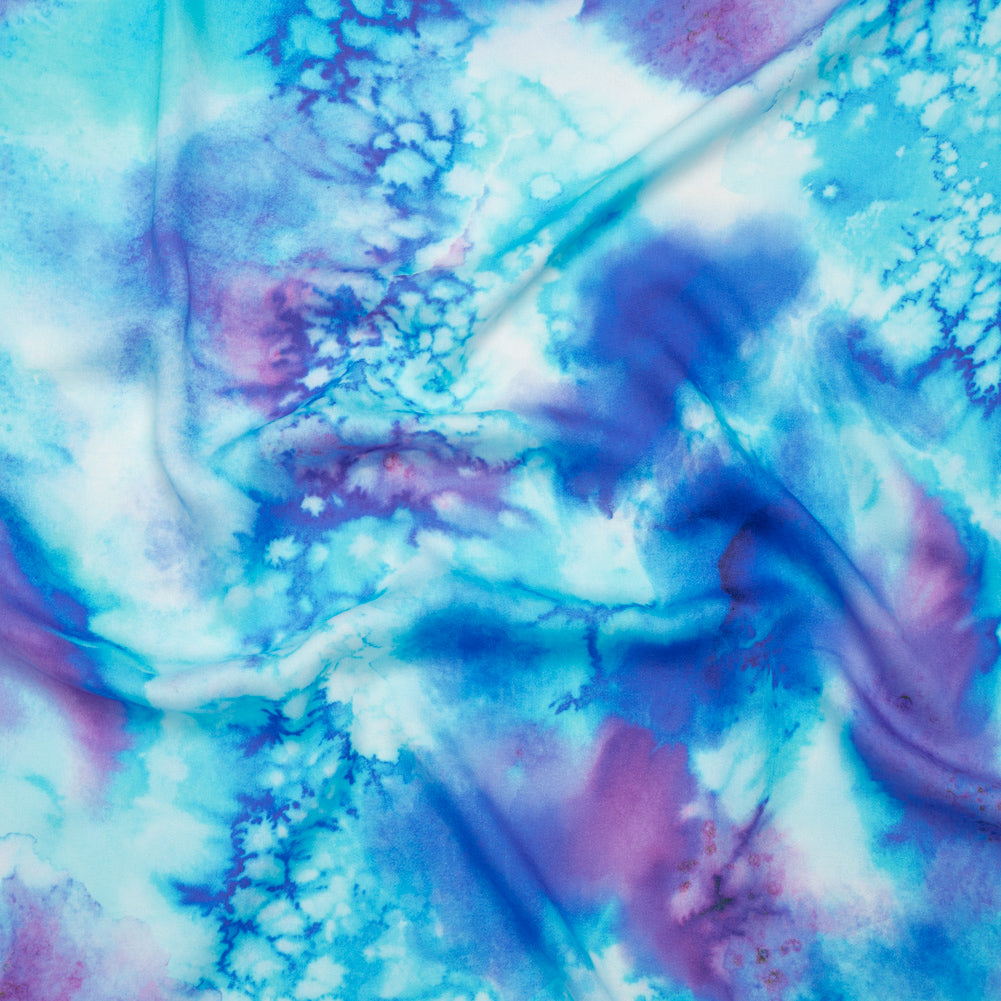 Rayon Challis - Blue, Seafoam and Purple Tie Dye - Mood Exclusive Tide and True Print - Joann Fabrics
