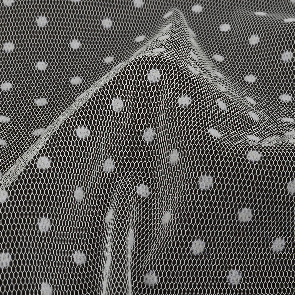Famous Australian Designer Cream Polyester Mesh with Flocked Polka Dots - Joann Fabrics
