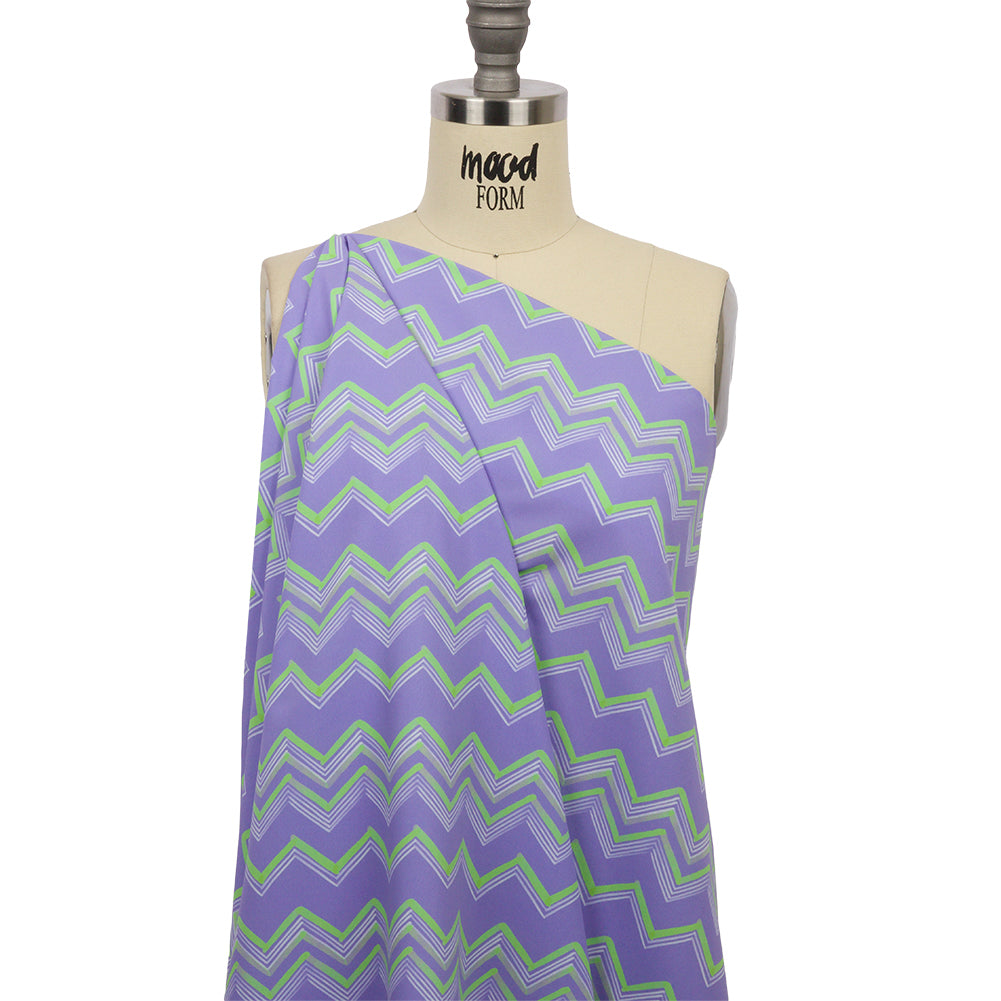 Recycled Polyester Swim Trunk Fabric - Purple and Green Zig Zags - Pacific Periwinkle Print - Mood Exclusive Malibu Collection - Joann Fabrics