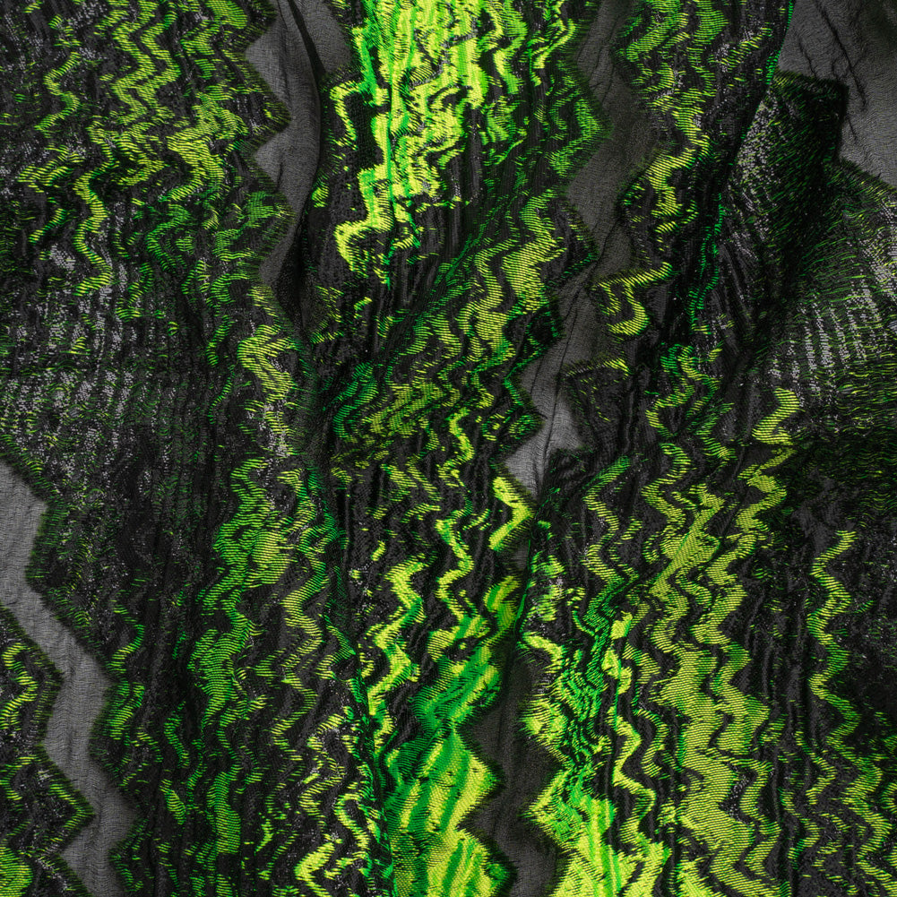 Metallic Black and Lime Green Drifting Rifts Crinkled Luxury Burnout Brocade - Joann Fabrics