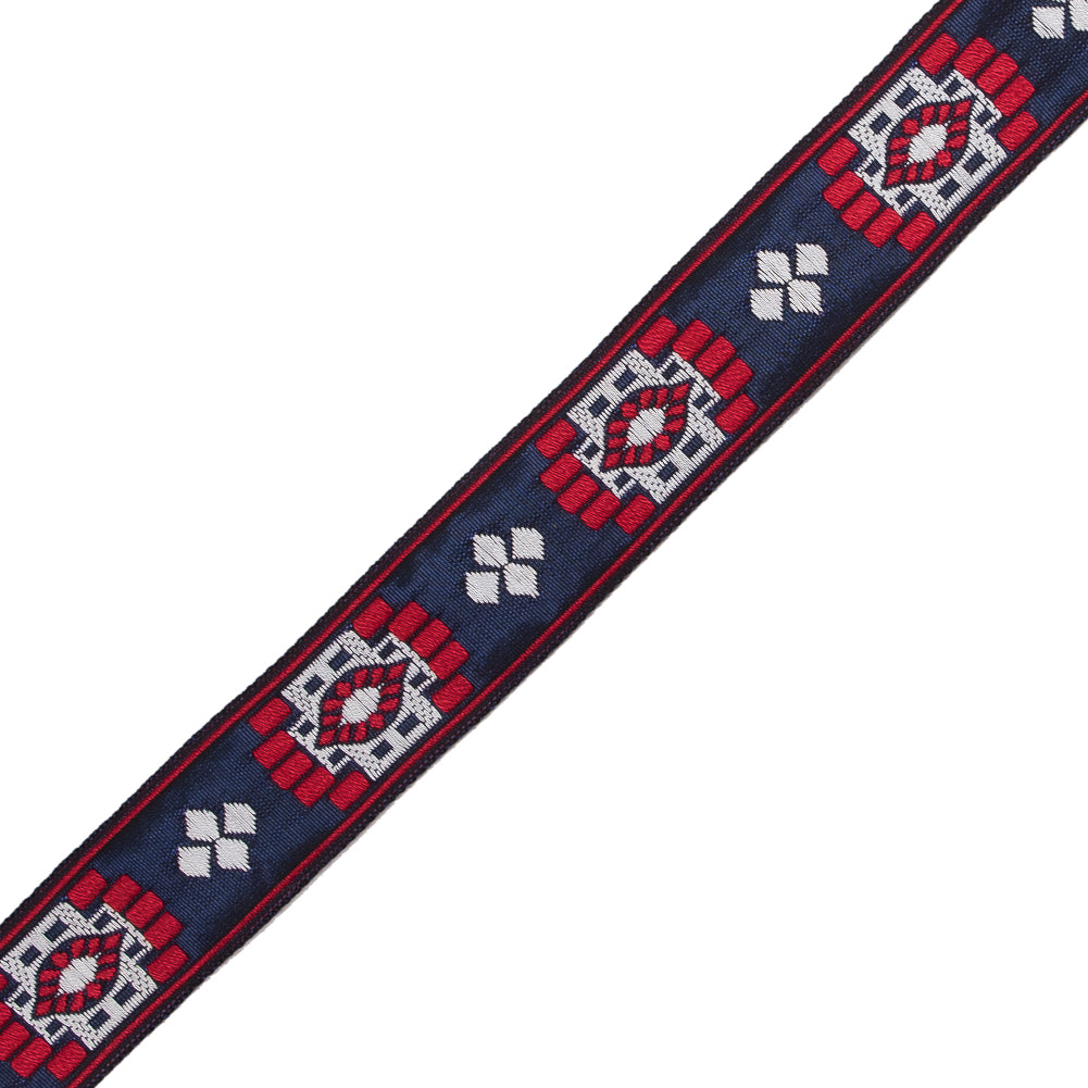 Red, White and Blue Geometric German Jacquard Ribbon - 1