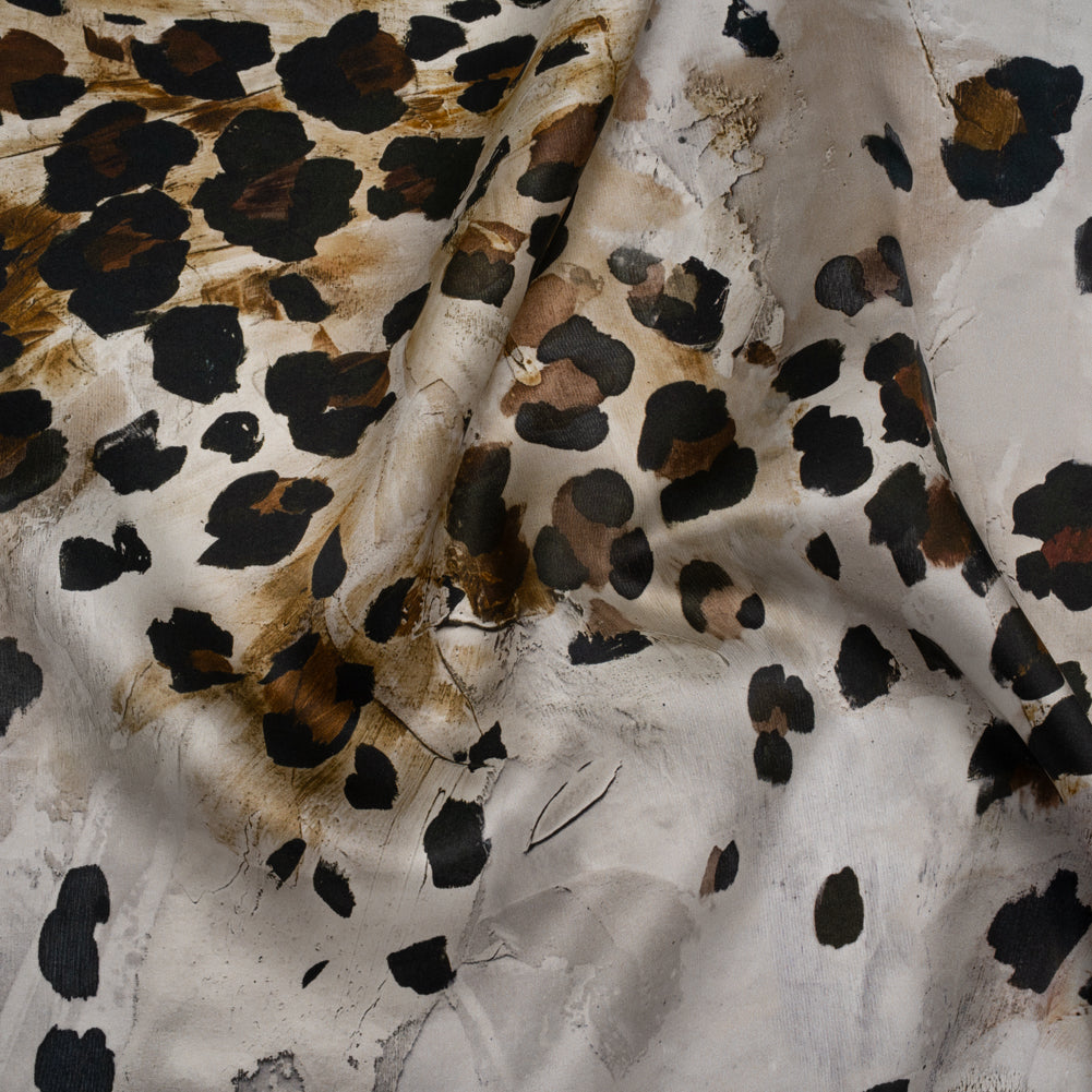 Silk Satin Print Made in Italy - Brown, Beige and Gray Painted Animal Spots - Deadstock - Joann Fabrics