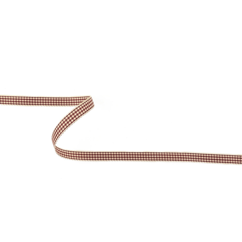 Wine and Cream Houndstooth Check Woven Ribbon - 0.375