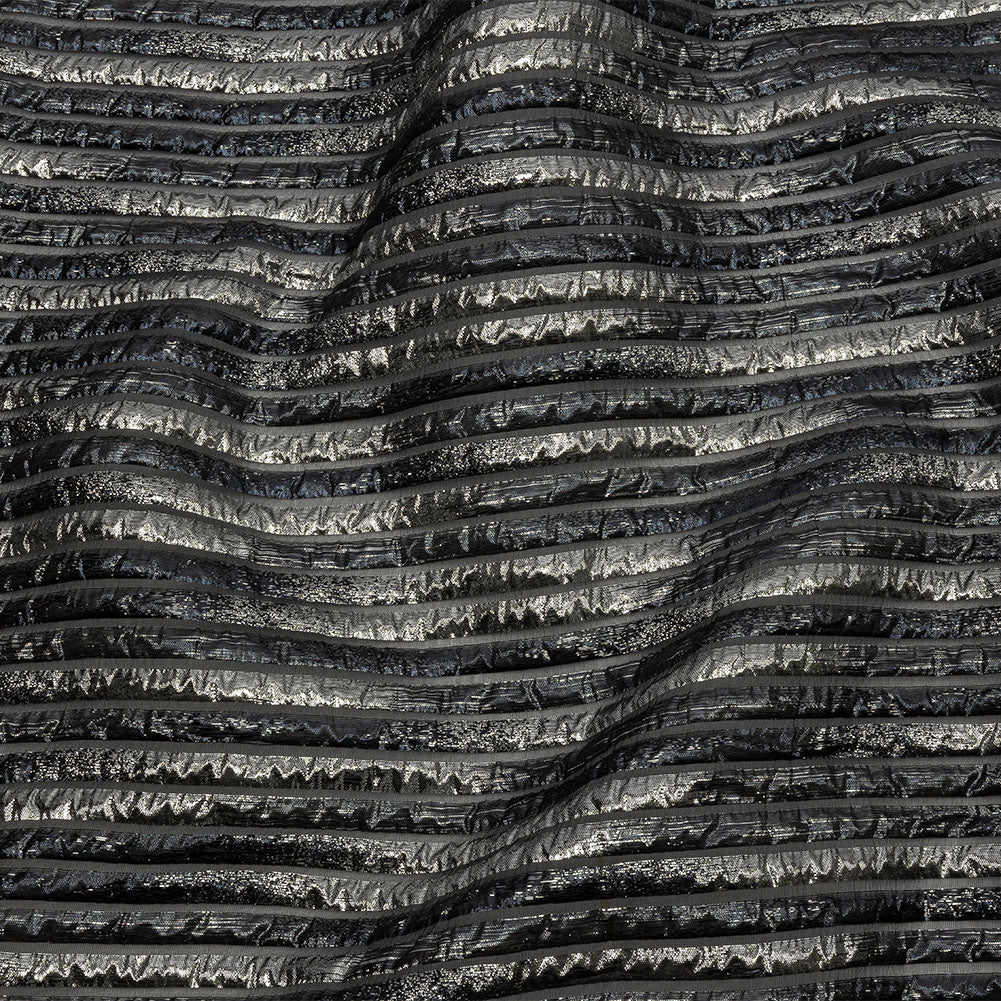 Metallic Silver and Midnight Navy Blue Luxury Striped Burnout Brocade - Joann Fabrics