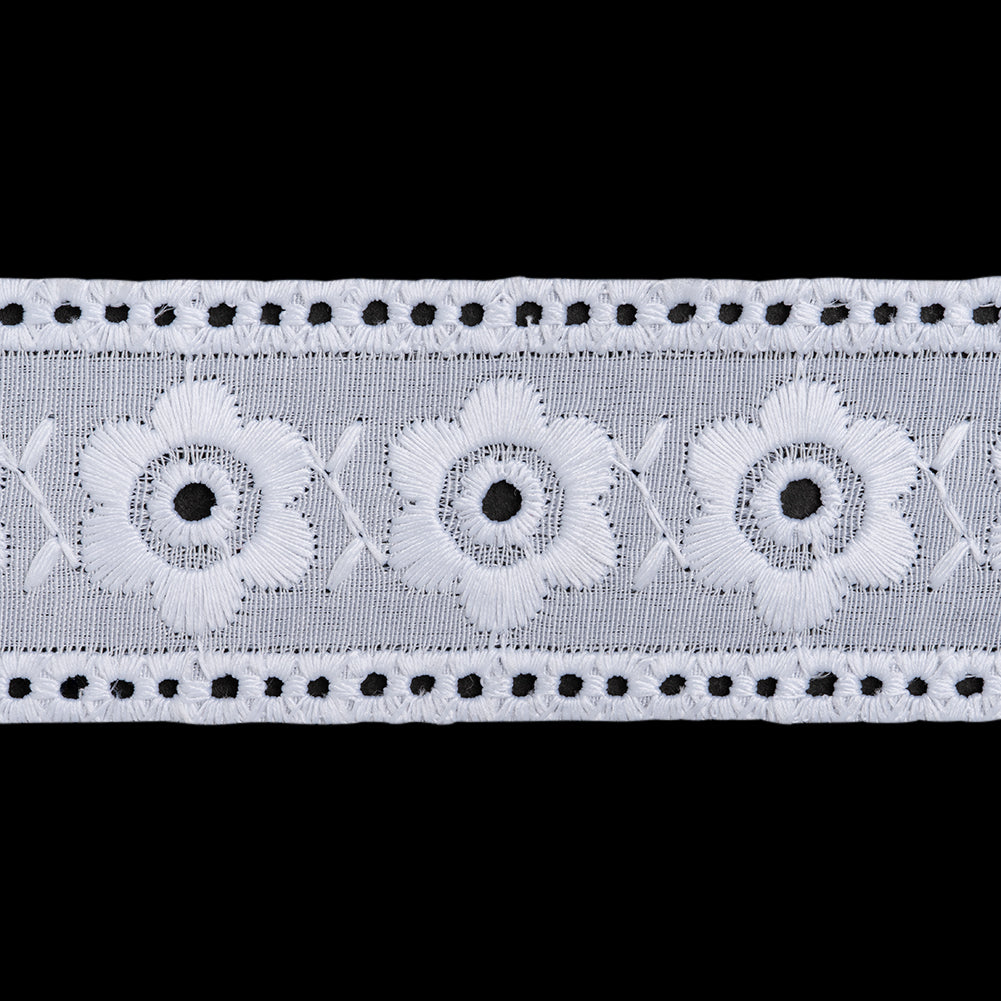 Cotton and Polyester Embroidered Eyelet Lace Trim with Finished Ladder Edges - 1.5