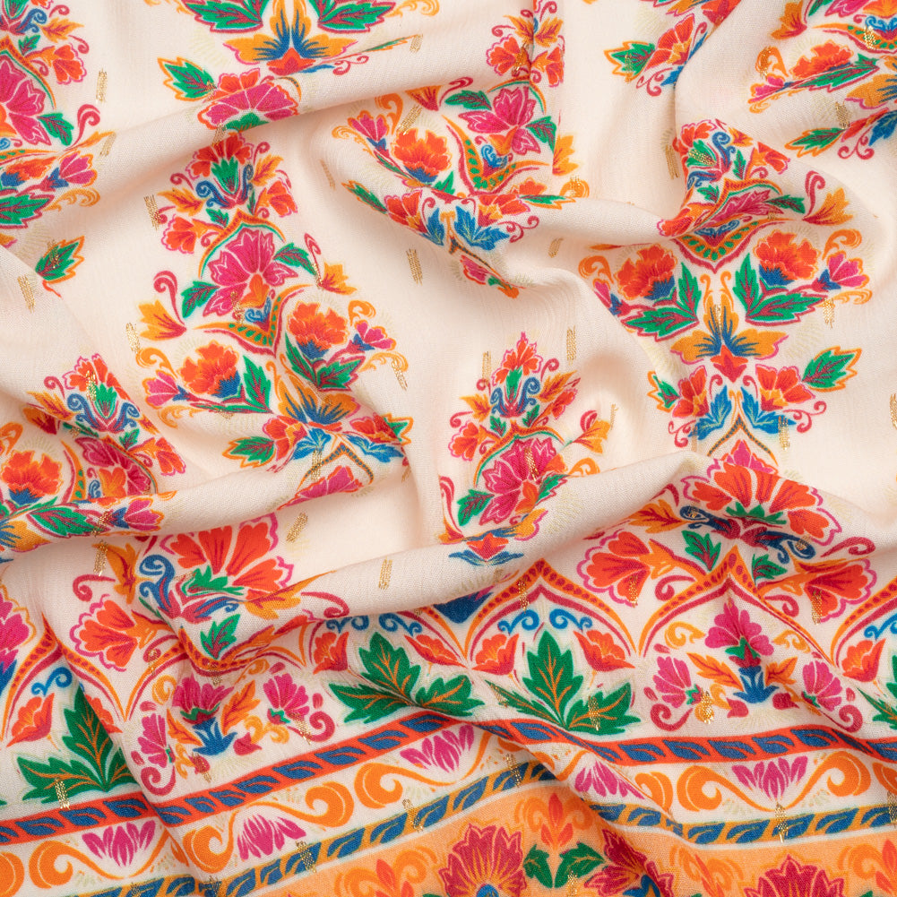 Mood Exclusive Cream Floral Feast Metallic Dotted Crinkled Viscose Crepe - Joann Fabrics