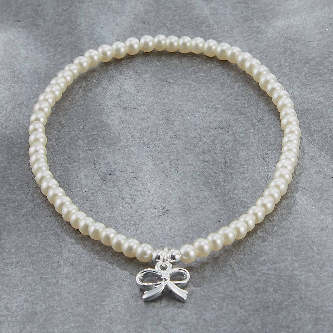 Sterling Silver Bow Bracelet, Beaded, Stretch - Northstyle Catalog